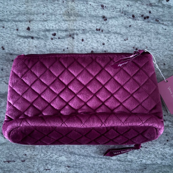 NEW Vera Bradley Travel Pouch Maroon Quilted Soft Velvet w/ Paisley Lining Style - Picture 2 of 5